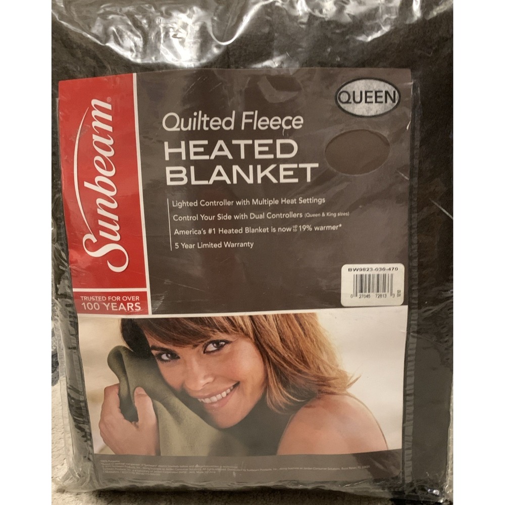 Sunbeam Quilted Fleece‎ Heated Blanket Queen Size Brown Brand New!